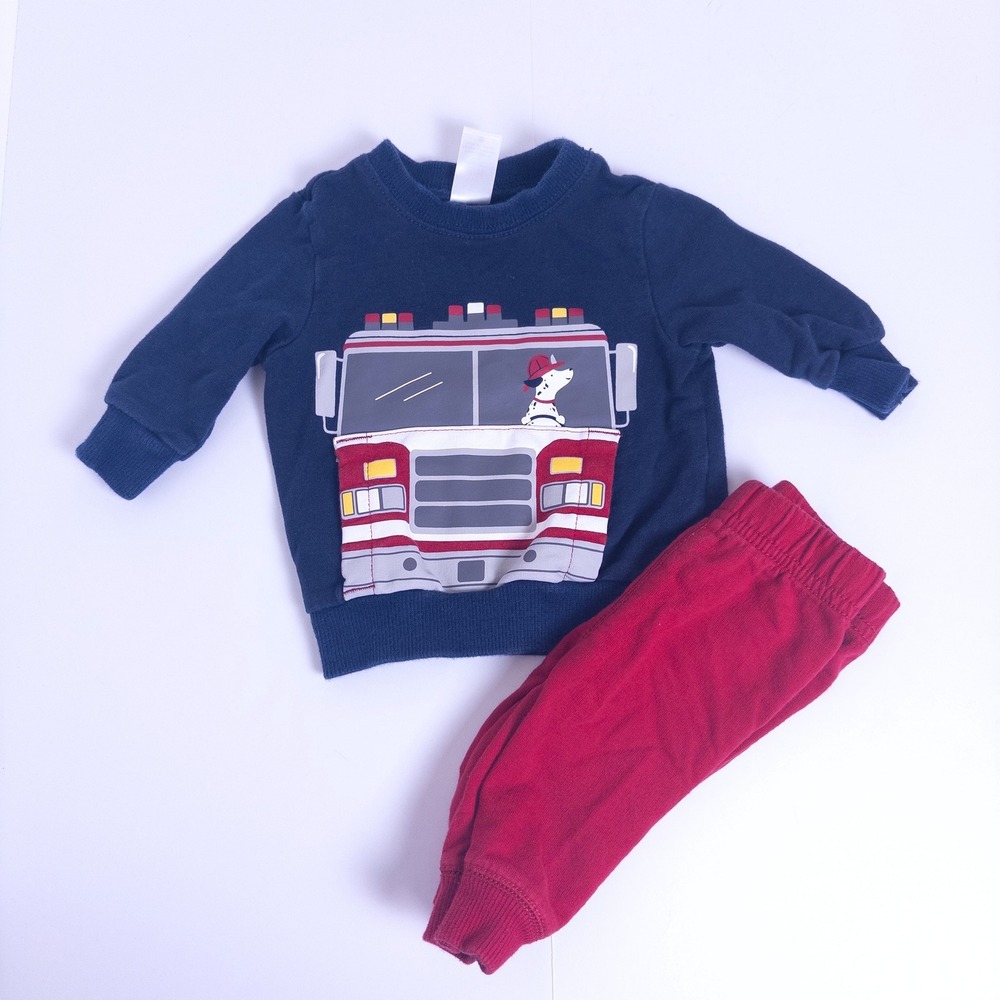 Carter's Fire Truck Sweatshirt Jogger Set Navy Red Baby Boy 3 Months